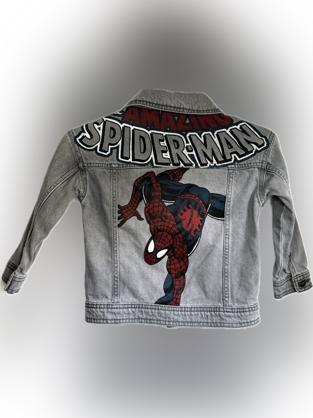 Marvel Spider-Man Gray Denim Jacket Kids Size 5